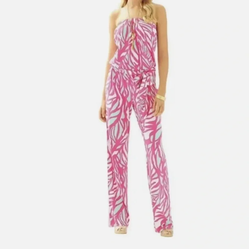New Lilly Pulitzer Tia Jumpsuit Pink Papaya Playa Size small
